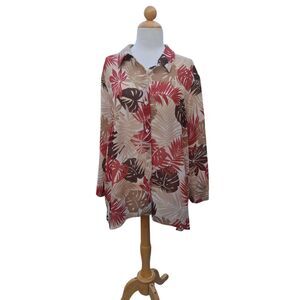Alfred Dunner Women's Multicolor Tropical Leaf 3/4 Sleeve Blouse Size 18 EUC